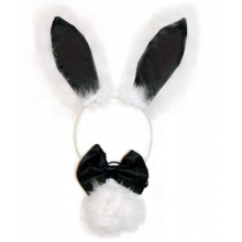 Furry Bunny Set -black  (ear, bowtie and tail)